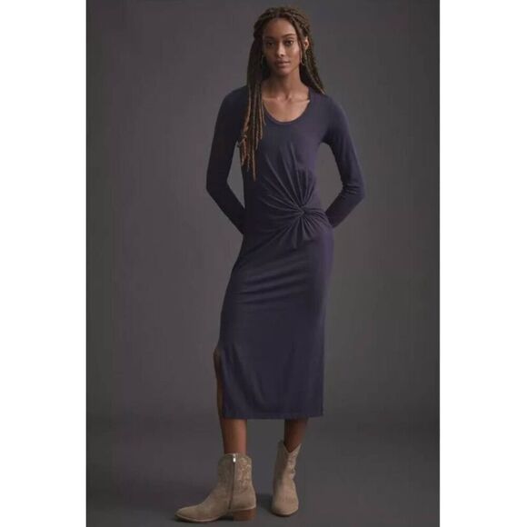 NWT Anthropologie Sundry Twist-Front Midi Dress w/ Slit. Medium - Picture 2 of 8